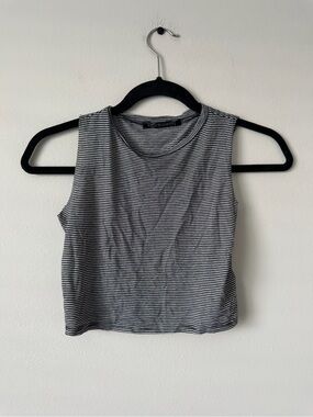 Striped Black & White Sleeveless Crop Tank